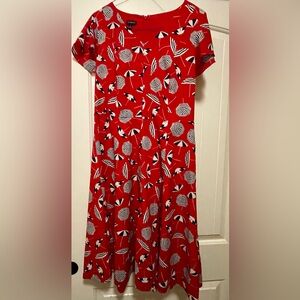Talbots Red A-Line Skirt with Black & White Umbrella Print